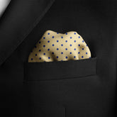 CREAM AND BLUE SPOT SILK POCKET SQUARE